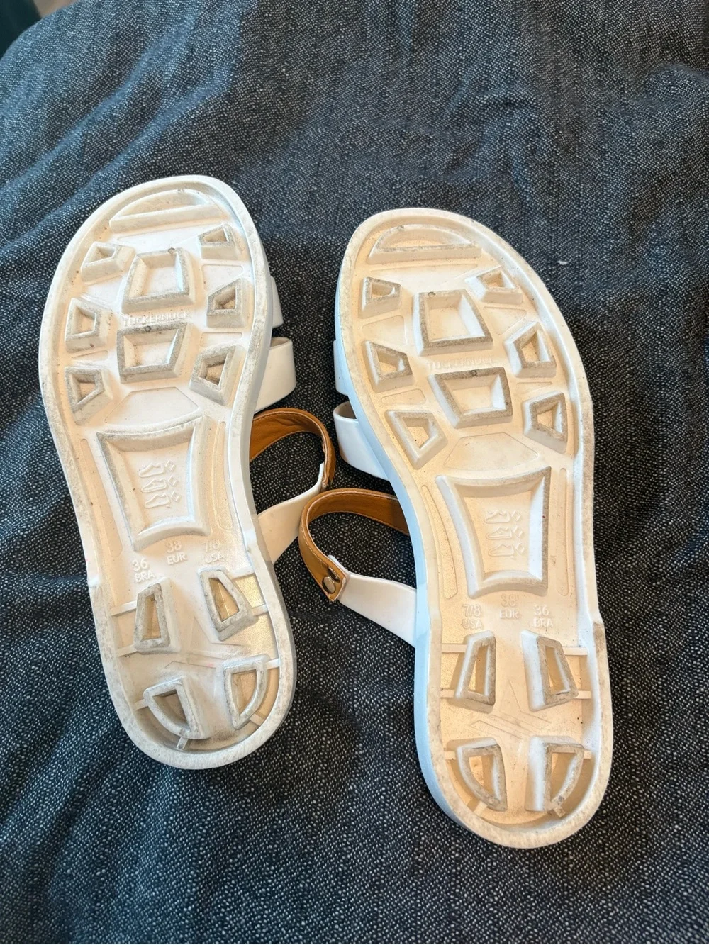 Tuckernuck White Sandal Slides with Tan Buckle Strap - Picture 4 of 5